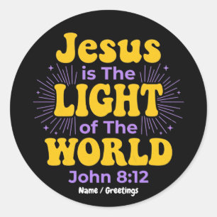 Pegatina Redonda Retro Jesús es la Luz del Mundo Juan 8 12