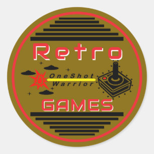 Pegatina Redonda Retro Juegos Oro