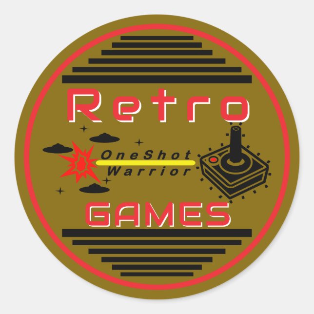 Pegatina Redonda Retro Juegos Oro (Anverso)