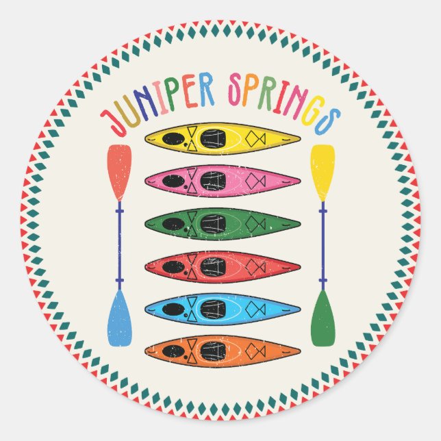 Pegatina Redonda Retro Juniper Springs Kayaking T-Shirt (Anverso)