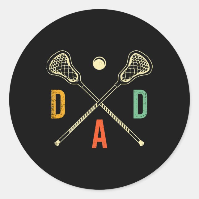 Pegatina Redonda Retro Lacrosse Dad Lax Dad Lax Player (Anverso)