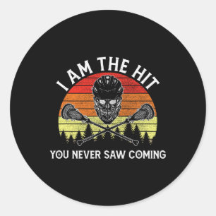 Pegatina Redonda Retro Lacrosse Player Lax Coach Goalie Ball Sport