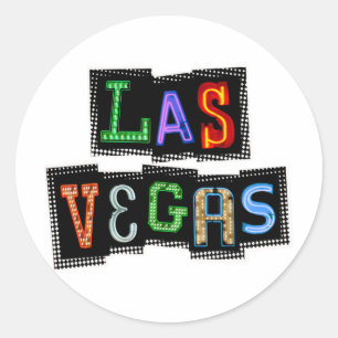 Pegatina Redonda Retro Las Vegas Neon