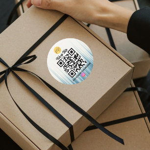 Pegatina Redonda Retro LightBlue Modern Business Instagram Código Q