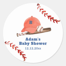 Pegatina Redonda Retro LIttle Slugger Baseball Boy Baby Shower 