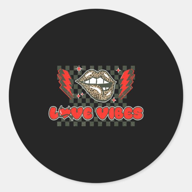 Pegatina Redonda Retro Love Vibes Leopard Lip Valentine Lightning B (Anverso)