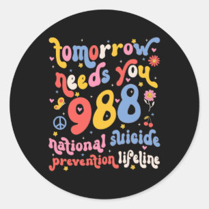 Pegatina Redonda Retro Mañana Te Necesita 988 Ley De Prevención Del