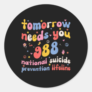 Pegatina Redonda Retro Mañana Te Necesita 988 Ley De Prevención Del