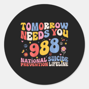 Pegatina Redonda Retro Mañana Te Necesita 988 Ley De Prevención Del