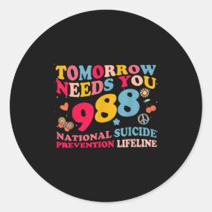 Pegatina Redonda Retro Mañana te necesita 988 Prevención del Suicid