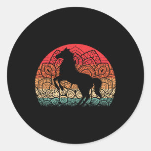 Pegatina Redonda Retro Mandala Caballo Lover Caballo Montar al Oest