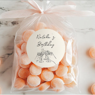 Pegatina Redonda Retro Mano Dibujó Gafas Martini Doddle Cumpleaños