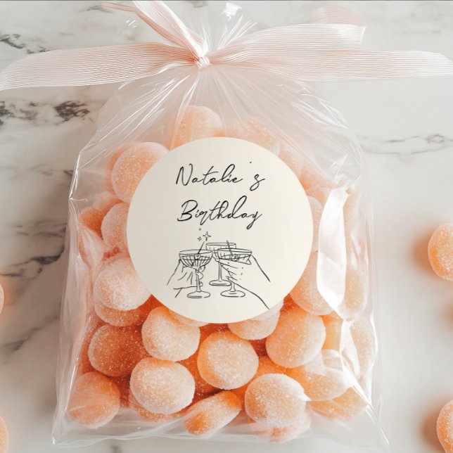 Pegatina Redonda Retro Mano Dibujó Gafas Martini Doddle Cumpleaños (Subido por el creador)