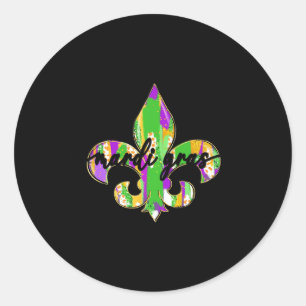 Pegatina Redonda Retro Mardi Gras 2025 Louisiana Nueva Orleans Muje
