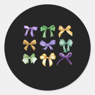 Pegatina Redonda Retro Mardi Gras Coquette Bow Louisiana Nueva Orle