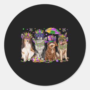 Pegatina Redonda Retro Mardi Gras Perros Louisiana Mujeres de Nueva