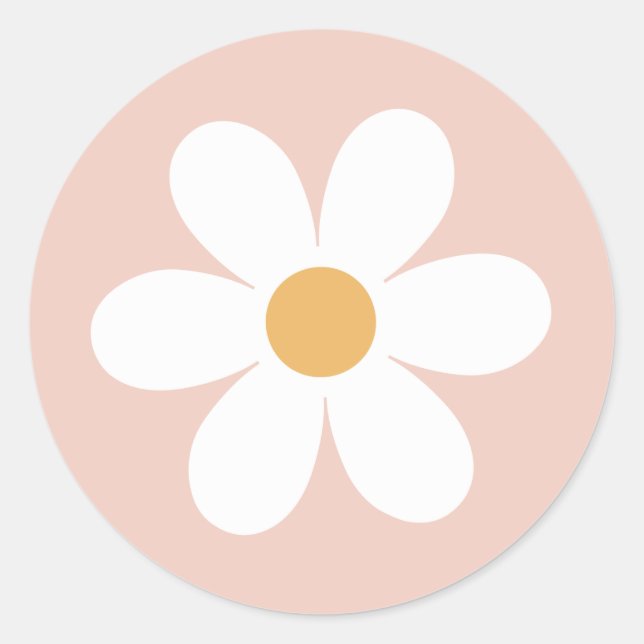 Pegatina Redonda Retro margarita rosa boho (Anverso)
