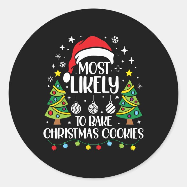 Pegatina Redonda Retro Más Probable Para Hacer Navidades Cocinar A  (Anverso)