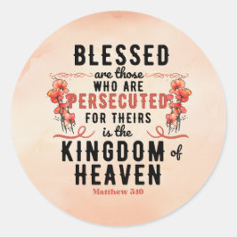 Pegatina Redonda Retro Matthew 5:10 Poppies Watercolor