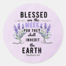 Pegatina Redonda Retro Matthew 5:5 Lavender Watercolor