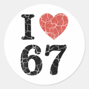 Pegatina Redonda Retro Me Encanta 67 Corazón Número 67 Funny Meme S