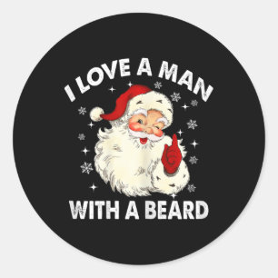 Pegatina Redonda Retro Me encanta un hombre con barba Navidad Santa
