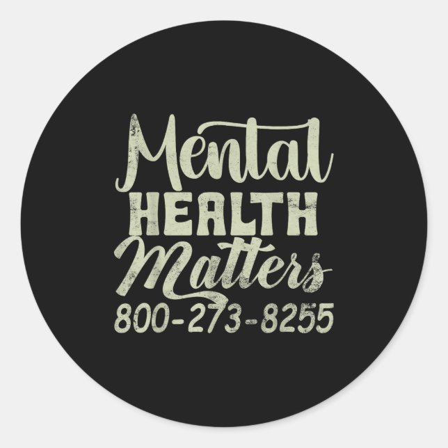 Pegatina Redonda Retro Mental Health S 800-273-8255 Awareness  (Anverso)
