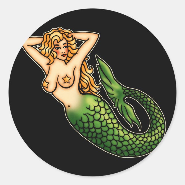 Pegatina Redonda Retro Mermaid (Anverso)
