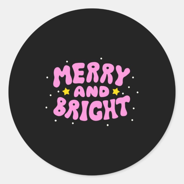 Pegatina Redonda Retro Merry And Bright Holiday Design  (Anverso)