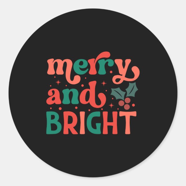 Pegatina Redonda Retro Merry Bright Christmas Baby  (Anverso)