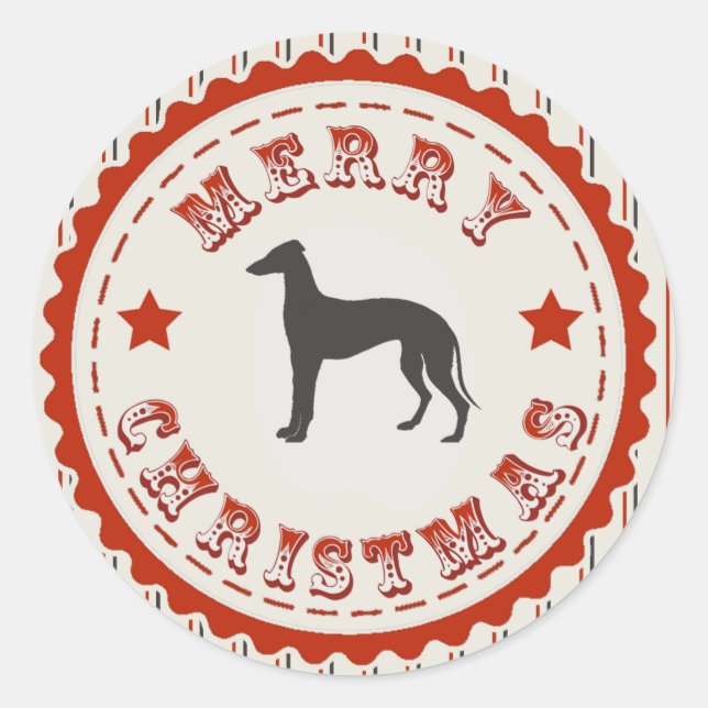Pegatina Redonda Retro Merry Christmas Greyhound Dog (Anverso)