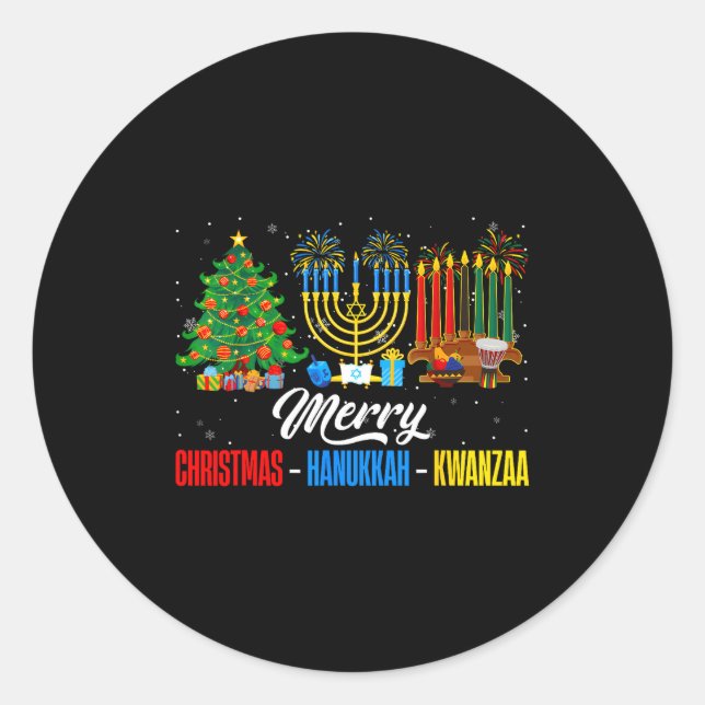 Pegatina Redonda Retro Merry Christmas Hanukkah Kwanzaa Happy Holid (Anverso)