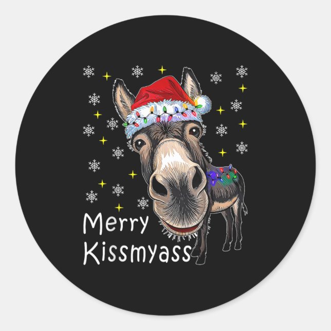 Pegatina Redonda Retro Merry Christmas Light Merry Kissmy Funny  (Anverso)