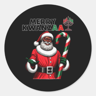 Pegatina Redonda Retro Merry Kwanzaa Santa Navidades negros african