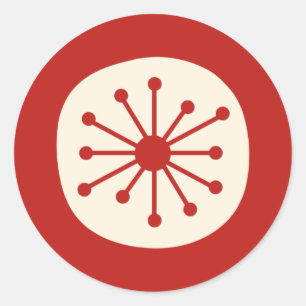 Pegatina Redonda Retro Mid Century Atomic Dot Simple Red Cream