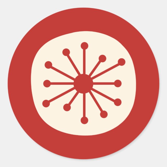 Pegatina Redonda Retro Mid Century Atomic Dot Simple Red Cream (Anverso)