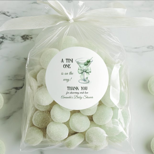 Pegatina Redonda Retro Minimalist A Tini One Martini Baby Shower (Subido por el creador)