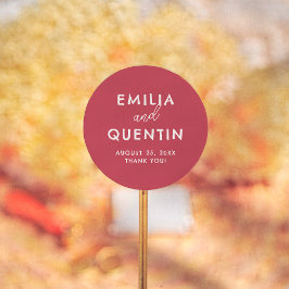Pegatina Redonda Retro Modern Cherry Red Wedding Thank You Favor