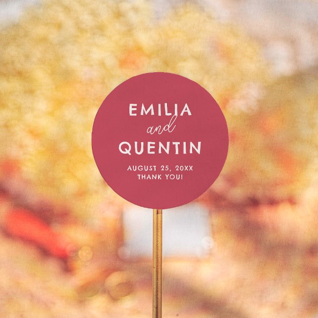 Pegatina Redonda Retro Modern Cherry Red Wedding Thank You Favor (Subido por el creador)