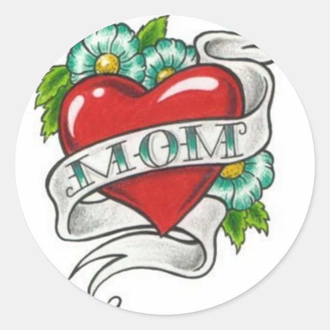 Pegatina Redonda Retro Mom Tattoo (Anverso)
