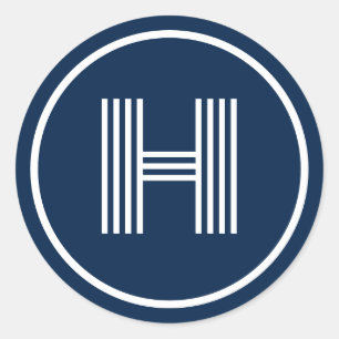 Pegatina Redonda Retro Monograma inicial Oxford Blue