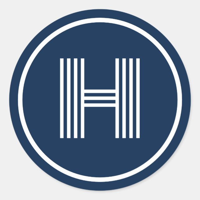 Pegatina Redonda Retro Monograma inicial Oxford Blue (Anverso)