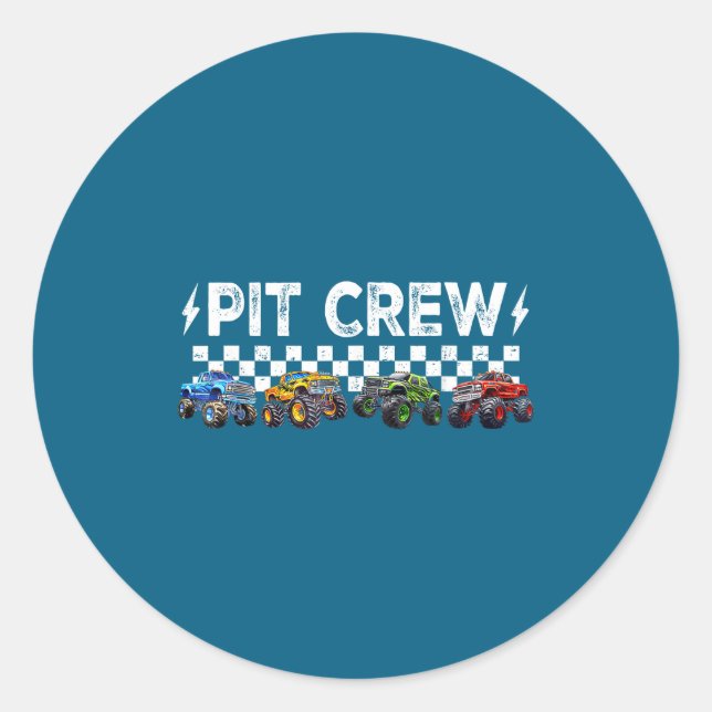 Pegatina Redonda Retro Monster Truck Family T Crew Matching Birthda (Anverso)