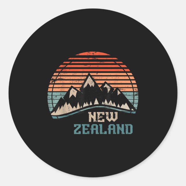 Pegatina Redonda Retro Mountains New Zealand  (Anverso)