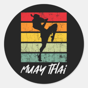 Pegatina Redonda Retro Muay Thai Vintage Mma Martial Arts Tailandia