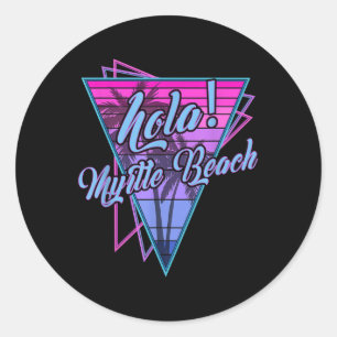 Pegatina Redonda Retro Myrtle - Hola Myrtle Beach South Carolina Vi
