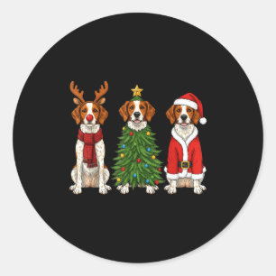 Pegatina Redonda Retro Navidad Brittany Spaniel Santa Reno Perro