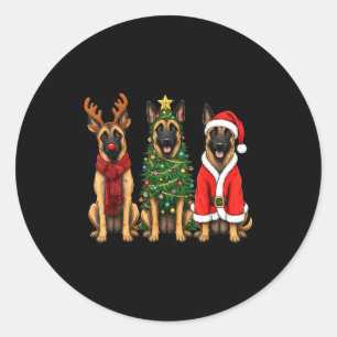 Pegatina Redonda Retro Navidad Malinois Belga Santa Reno Perro