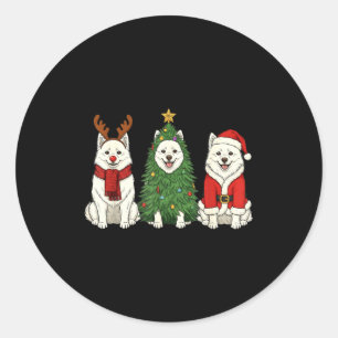 Pegatina Redonda Retro Navidad Perro Esquimal Americano Santa Reno