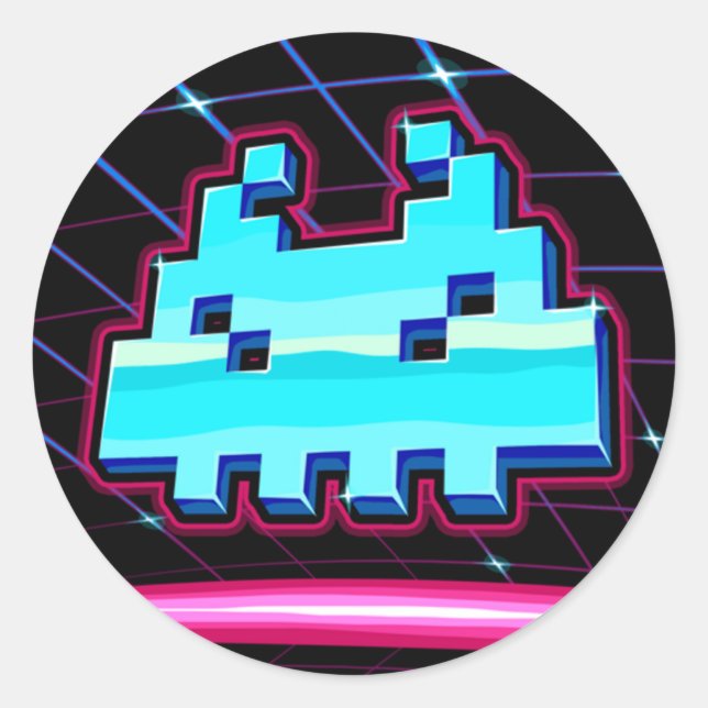 Pegatina Redonda Retro Neon (Anverso)